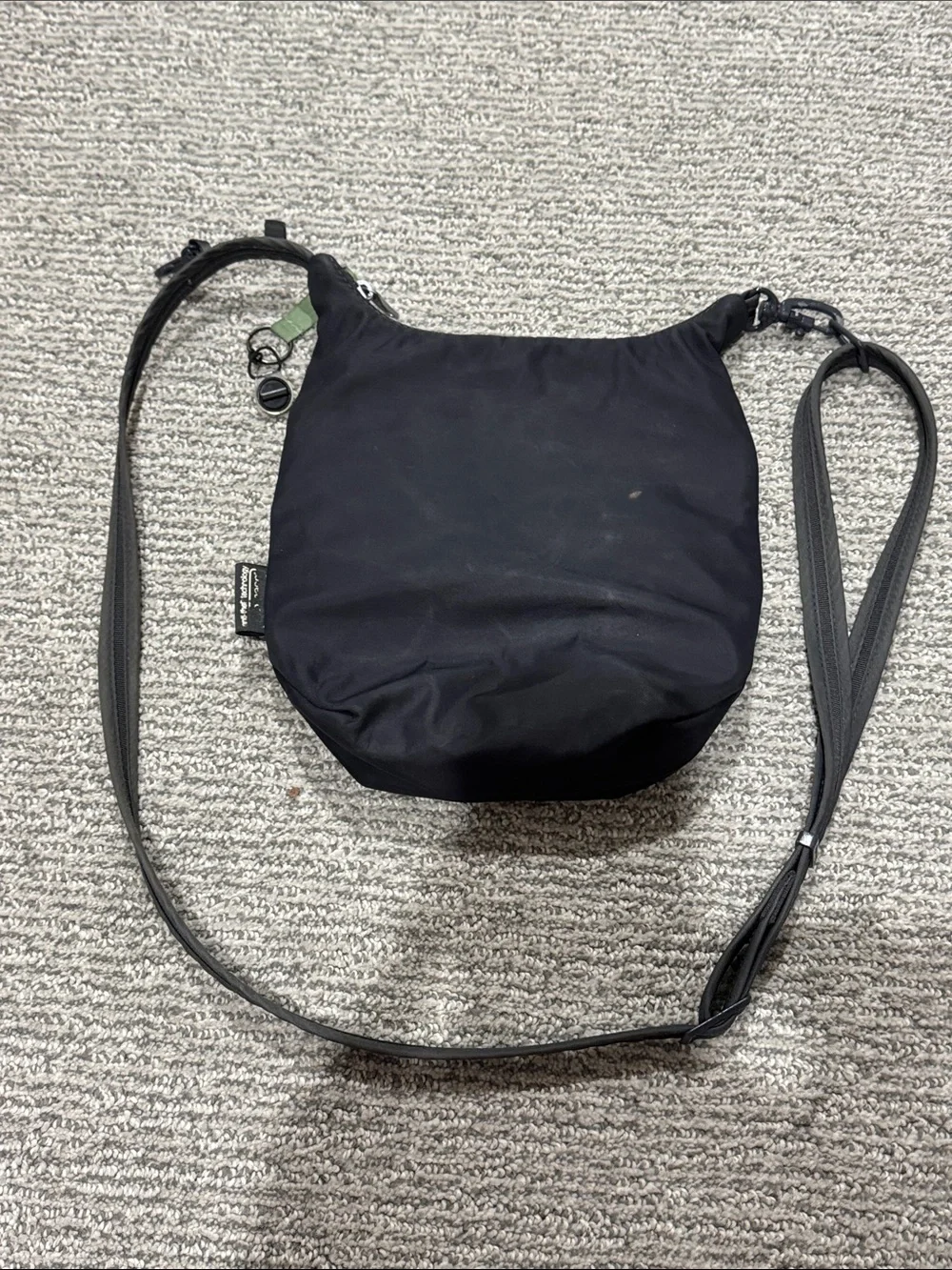 Pacsafe Black Nylon Messenger Crossbody Bag